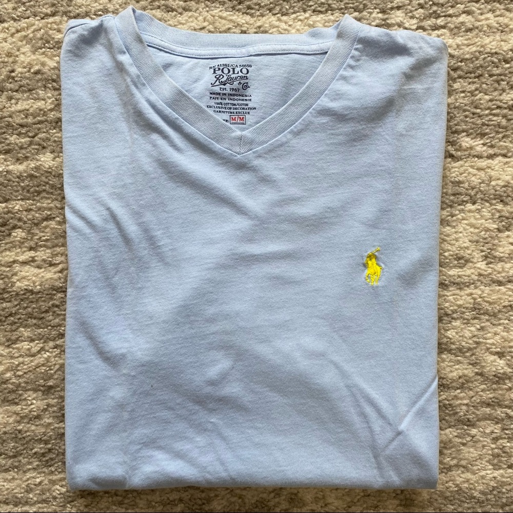 Mens Ralph Lauren Light Blue V Neck Shirt Size Medium